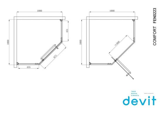 Devit | FEN0223 COMFORT Кабина душевая; пятиуголная 100х100; без поддона; стекло прозрачное