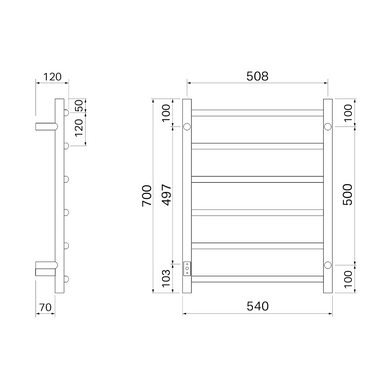 Pax | 3707-1 Salsa электрический полотенцесушитель 540x700; нержавеющая сталь; правое подключение